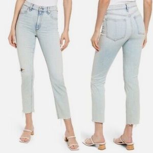 Rag and Bone Nina High Rise Ankle Cigarette Jeans Jade with Holes Size 26